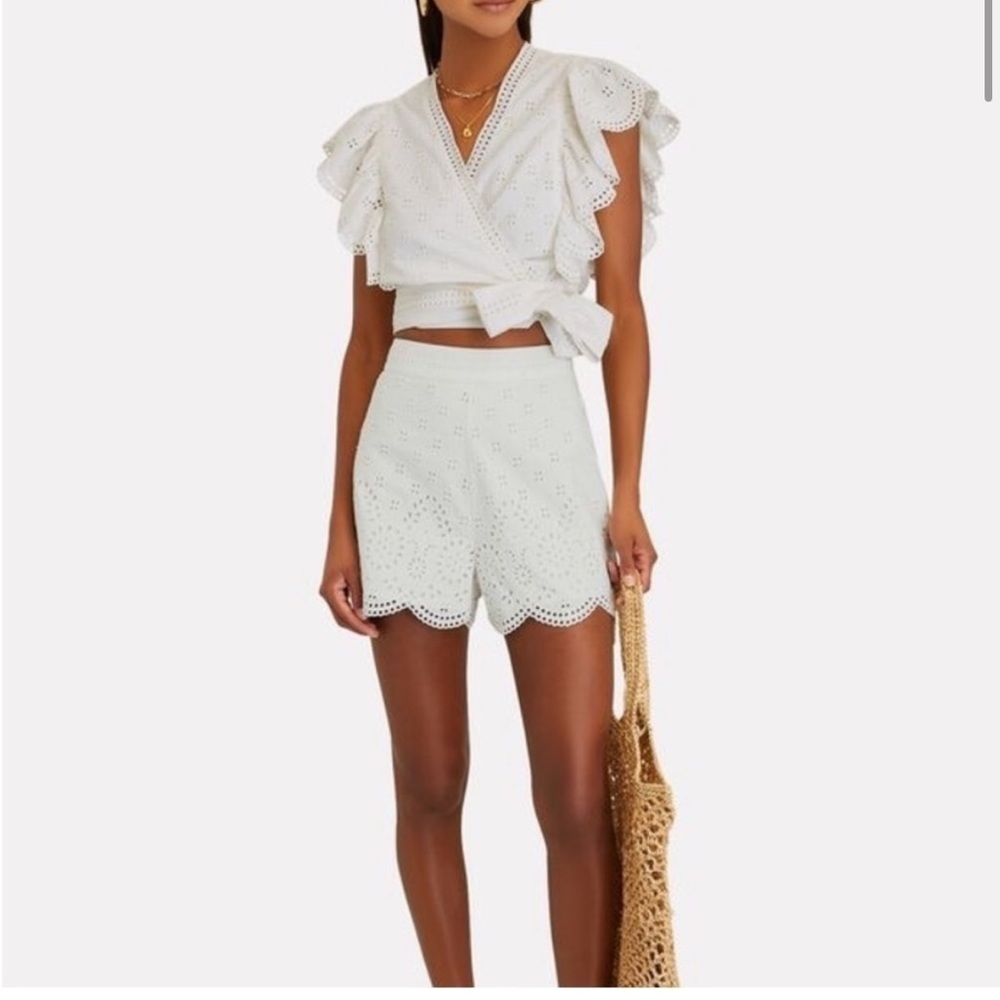 Intermix eyelet Magda ruffled top and short set